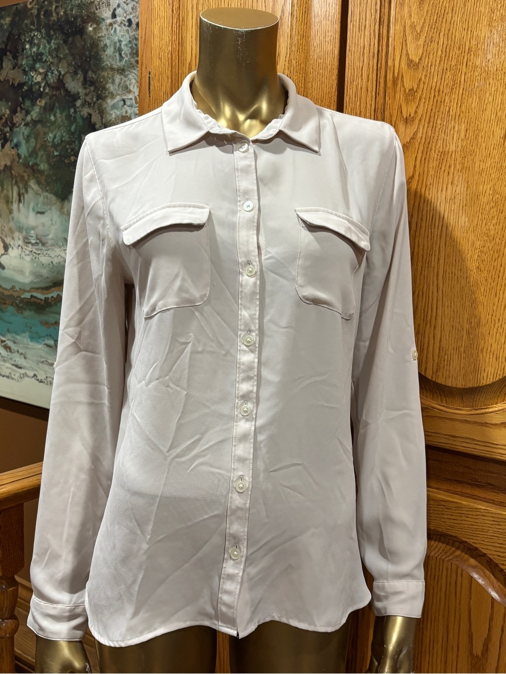 LOFT Soft Ivory Button-Down Utility Shirt
